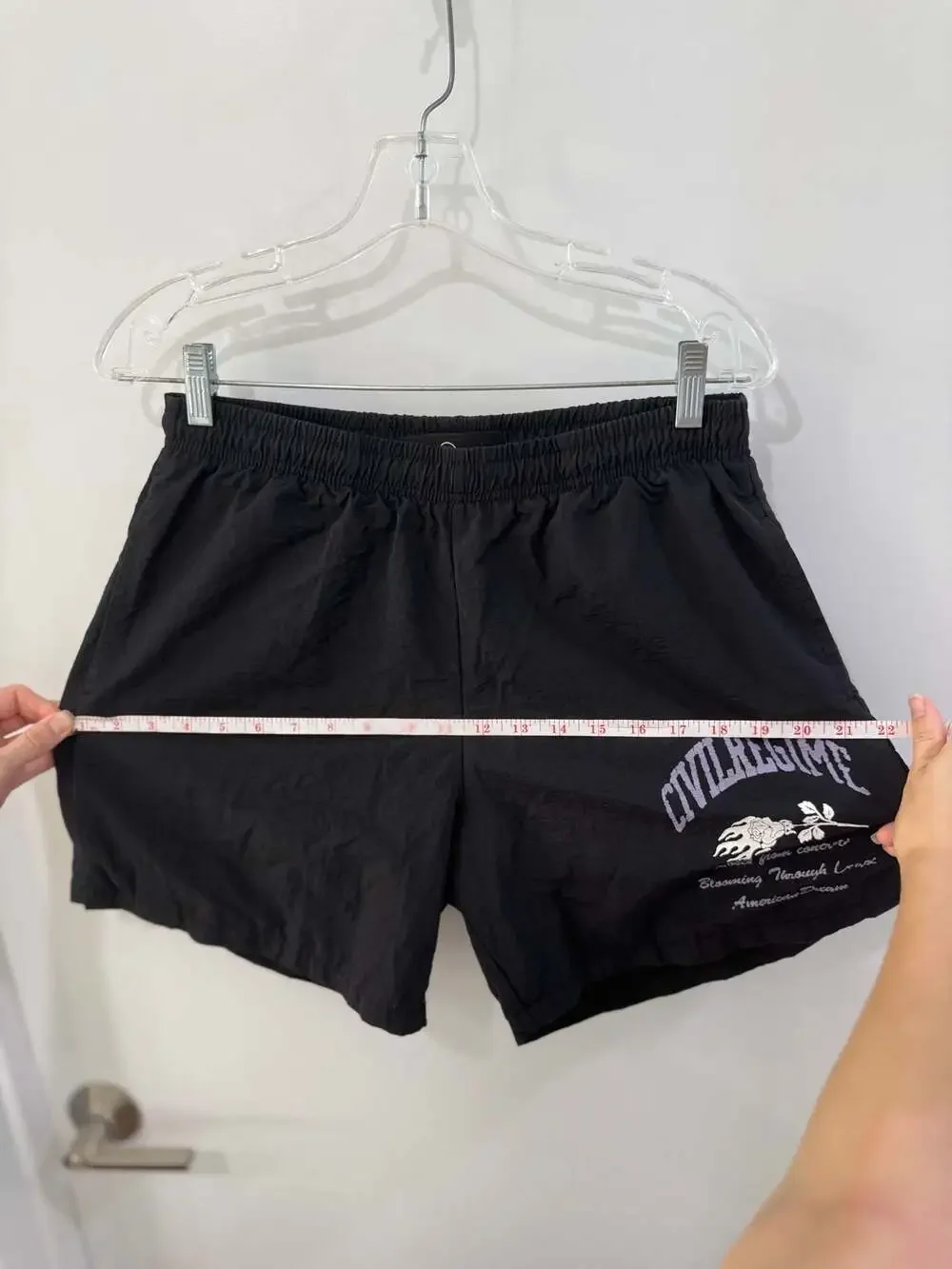 Civil Regime Men's Black Nylon Athletic Graphic Shorts with Rose Print